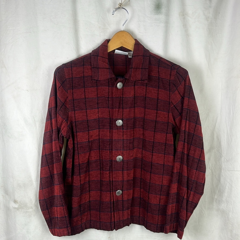 Concho Button Western Plaid Button Down Shirt Jac… - image 6